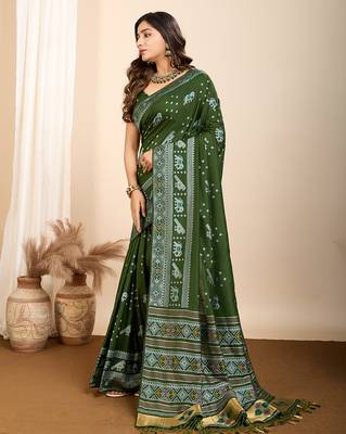 mehendi meena kari work silk blend saree with blouse 3