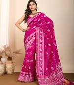 rani pink meena kari work silk blend saree with blouse