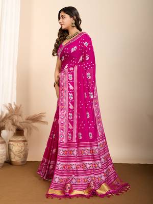 rani pink meena kari work silk blend saree with blouse 3