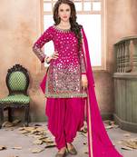 pink taffeta embroidery & mirror work semi stitched suit