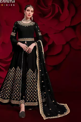 purple georgette embroidered & stone semi stitched suit