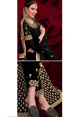 purple georgette embroidered & stone semi stitched suit 2