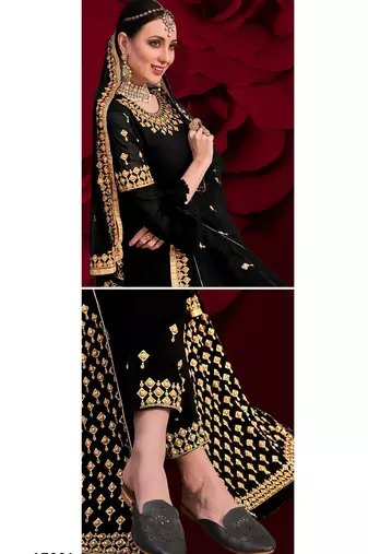 purple georgette embroidered & stone semi stitched suit