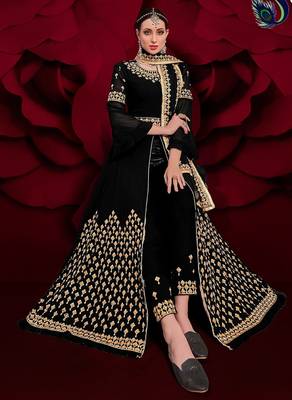 purple georgette embroidered & stone semi stitched suit 3