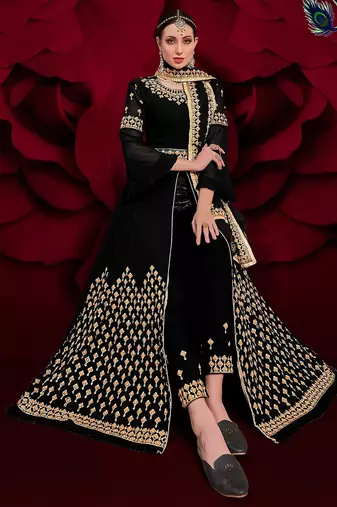 purple georgette embroidered & stone semi stitched suit