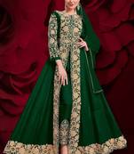 green georgette embroidered & stone semi stitched suit