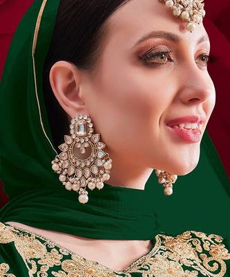 green georgette embroidered & stone semi stitched suit 3