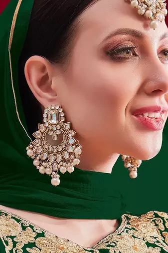 green georgette embroidered & stone semi stitched suit