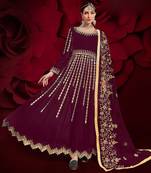 wine georgette embroidered & stone semi stitched suit