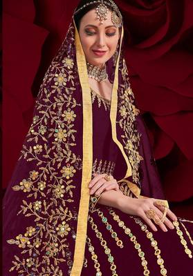 wine georgette embroidered & stone semi stitched suit 2