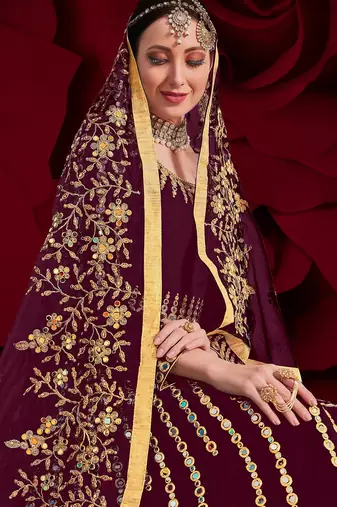 wine georgette embroidered & stone semi stitched suit