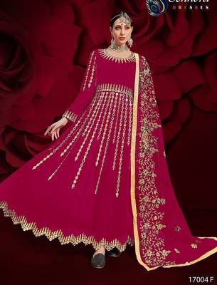 pink georgette embroidered & stone semi stitched suit 1