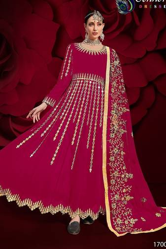 pink georgette embroidered & stone semi stitched suit