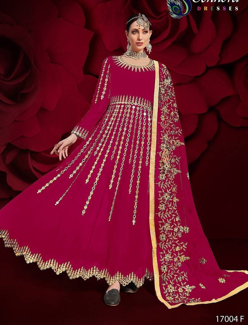 pink georgette embroidered & stone semi stitched suit
