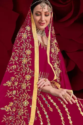 pink georgette embroidered & stone semi stitched suit