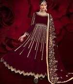 maroon georgette embroidered & stone semi stitched suit