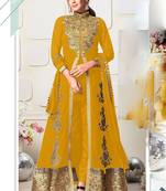 mustard georgette embroidery zari and diamond semi stitched suit