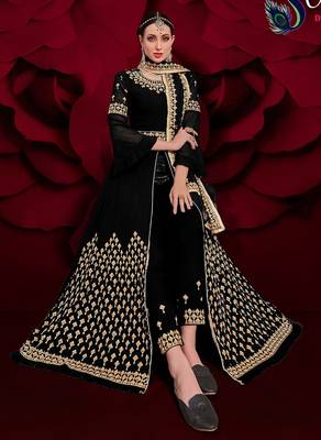 black georgette embroidery zari and diamond semi stitched suit 1