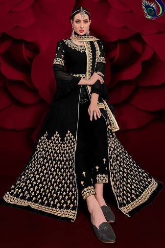 black georgette embroidery zari and diamond semi stitched suit