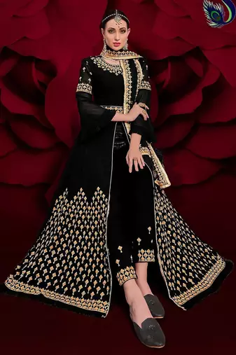 black georgette embroidery zari and diamond semi stitched suit