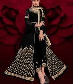 black georgette embroidery zari and diamond semi stitched suit