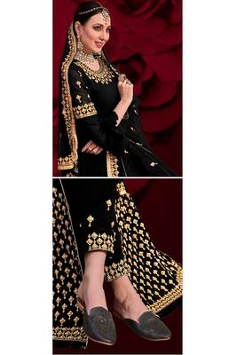 black georgette embroidery zari and diamond semi stitched suit 2