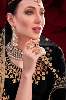 black georgette embroidery zari and diamond semi stitched suit 3