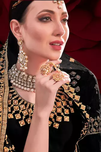 black georgette embroidery zari and diamond semi stitched suit