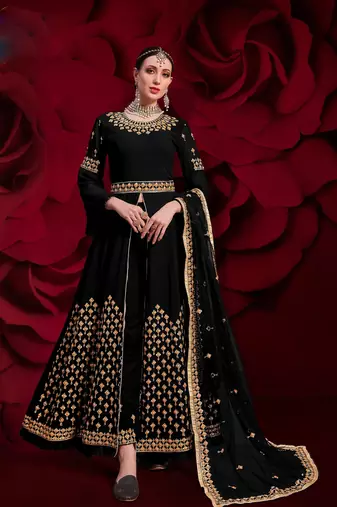 black georgette embroidery zari and diamond semi stitched suit