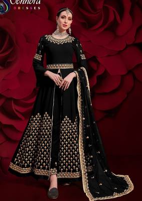 black georgette embroidery zari and diamond semi stitched suit 4