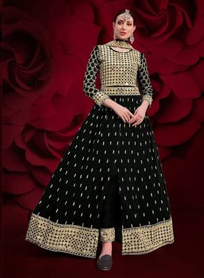 black georgette embroidery zari and diamond semi stitched suit 1