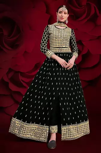 black georgette embroidery zari and diamond semi stitched suit