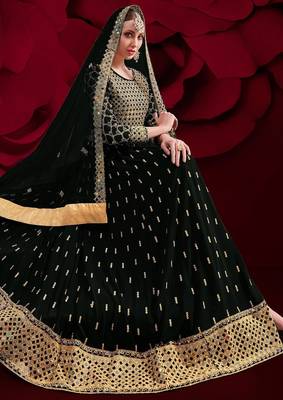 black georgette embroidery zari and diamond semi stitched suit 2