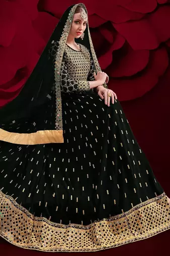 black georgette embroidery zari and diamond semi stitched suit