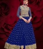 blue georgette embroidery zari and diamond semi stitched suit