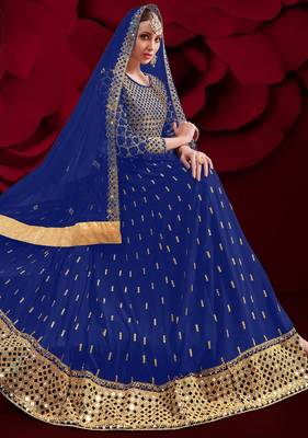 blue georgette embroidery zari and diamond semi stitched suit 2