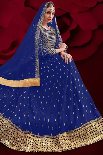 blue georgette embroidery zari and diamond semi stitched suit