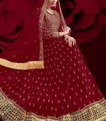 red georgette embroidery zari and diamond semi stitched suit
