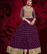 violet georgette embroidery zari and diamond semi stitched suit