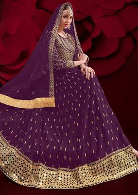 violet georgette embroidery zari and diamond semi stitched suit 2