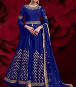 blue georgette embroidery zari and diamond semi stitched suit