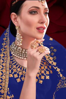 blue georgette embroidery zari and diamond semi stitched suit 2