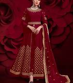 maroon georgette embroidery zari and diamond semi stitched suit