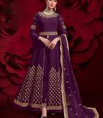 purple georgette embroidery zari and diamond semi stitched suit