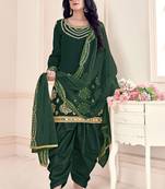 green silk blend embroidered sequined & plastic mirror semi stitched suit