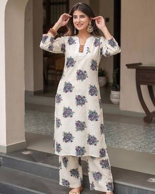 white cotton blend printed semi stitched suit 4