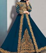 teal blue georgette zari & stone semi stitched suit