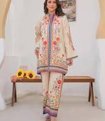 cream rayon printed semi stitched suit