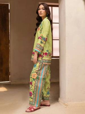 lime green rayon printed semi stitched suit 1