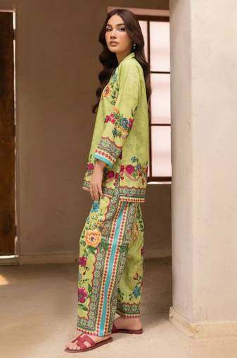 lime green rayon printed semi stitched suit